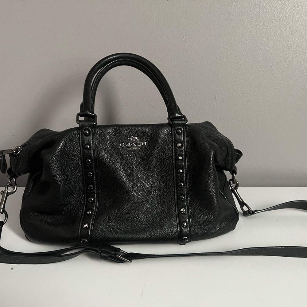 COACH Central Satchel Enamel Stud Black F57513